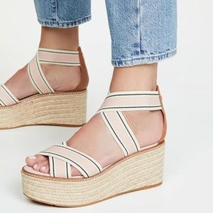 NIB* TORY BURCH FRIEDA Stripe Espadrille Wedge